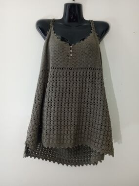 Crochet Knit Olive Green Tank Top